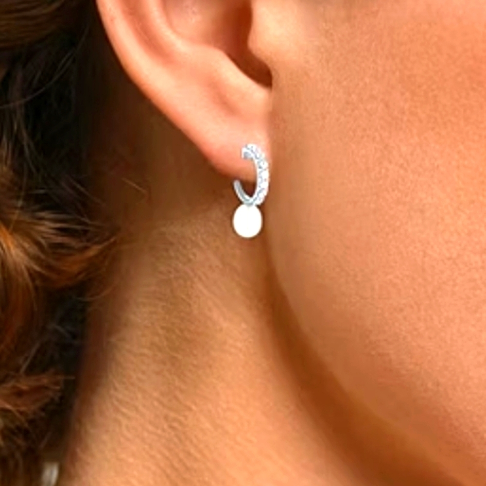 White Cultured Freshwater Pearl Sterling Silver 20mm Hoop Earrings
